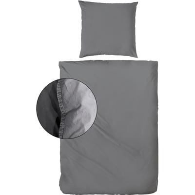 Bettwäsche PRIMERA "Renforce Stonewashed", grau (anthrazit), B/L: 240cm x 220cm, 1 Stk., 2 Stk., Renforcé, B/L: 80cm x 80cm & 80cm x 80cm, 3 Stk., Renforcé, Obermaterial: 100% Baumwolle, Bettwäsche, Bettwäsche, jedes Teil ein Unikat, gewaschene Used...