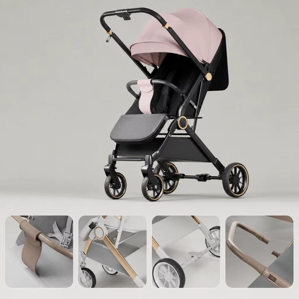 Reisebuggy - Standard-Kinderwagen - Zusammenklappbar - Wendesitz - Einhand-Faltung - Stoßdämpfende Räder - 0-1 Jahre, 20 kg - Sakura Pink
