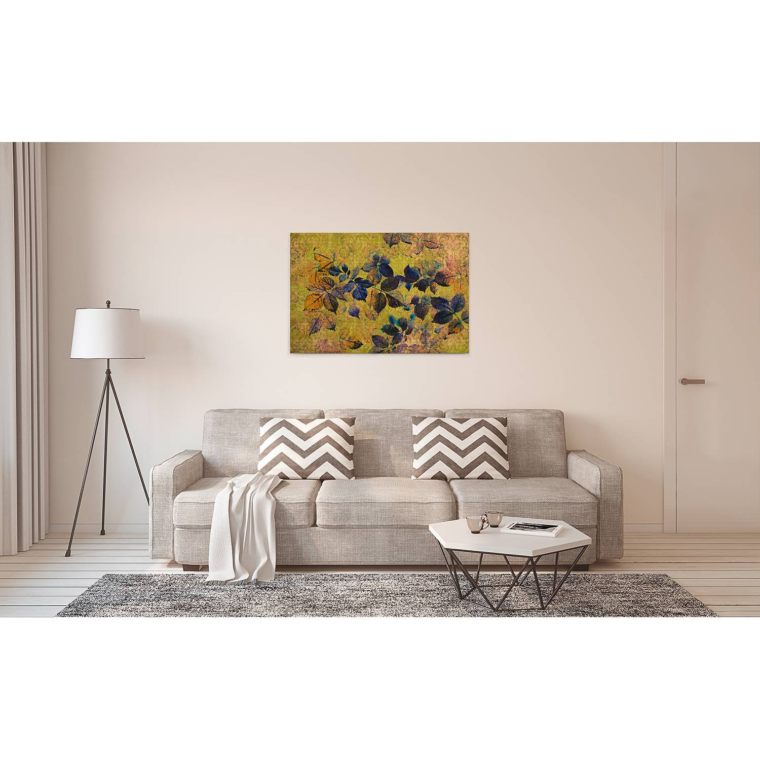home24 Indian Summer Bloemen Wanddecoratie, Geel, 90 x 60 cm