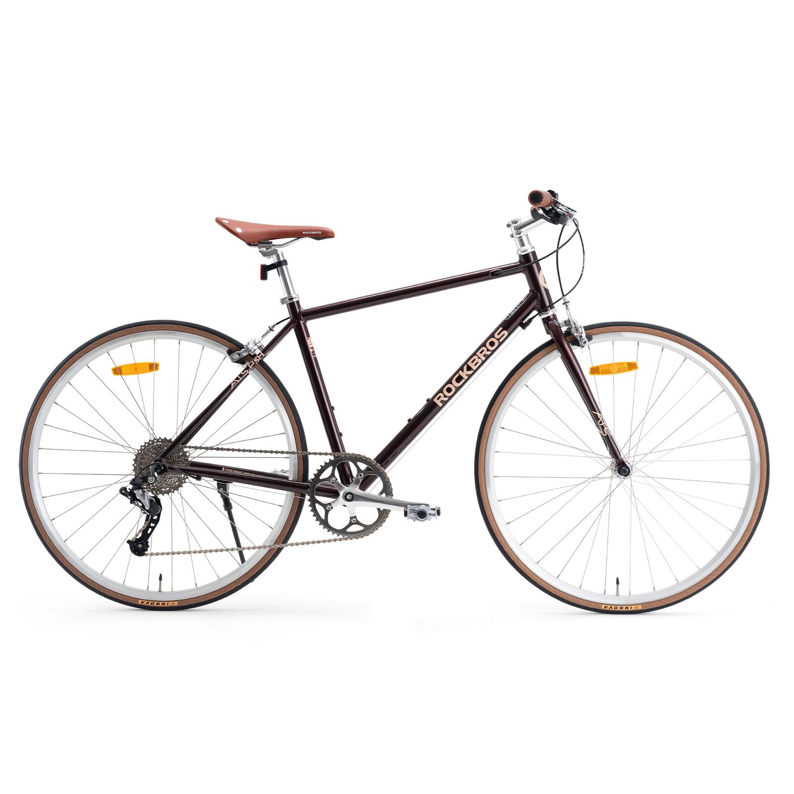 ROCKBROS ATS Citybike Retro Flatbar 700C Aluminium Fahrrad 10-Gang Pendlerfahrrad mit Felgenbremsen Dunkelbraun Rahmengröße L