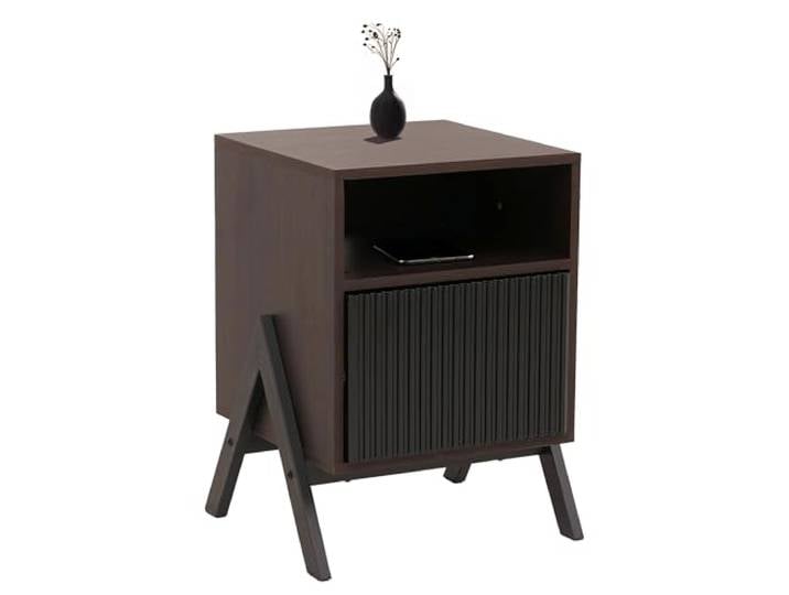 Mendler Nachttisch HWC-O40 59x40x40cm MDF - Walnuss-Optik Kommode, Beistelltisch, Nachtschrank, Schrank, Schublade, Metall, Melamin