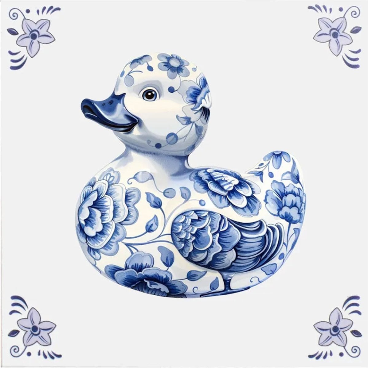 Delfts blauw wandbord Badeendje - Decoratieve wanddecoratie