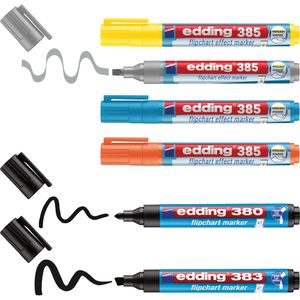 Edding Flipchartmarker 380, 383 & 385, Rund-, Keil- & Pinselspitze, 1-5 mm, 6 Stück