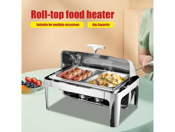 Buffet réchaud grande capacité en acier inoxydable récipient chauffant chauffe-aliments rouleau couvercle ensemble rouleau supérieur Pot chauffant chauffe-aliments
