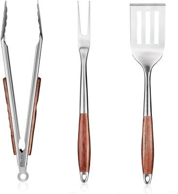Garvee 3-Piece BBQ Tools Set, Stainless Steel Spatula Fork Tongs with Rosewood Handles