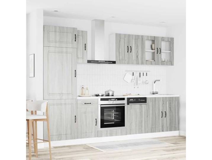 KTHLBRH Kalmar Küchenmöbel-Set, 8-teilig, Sonoma-Grau Mehrschichtholz und Glas, verstellbare Füße, Ofenschrank 60 cm, Küchenschrank 40 cm