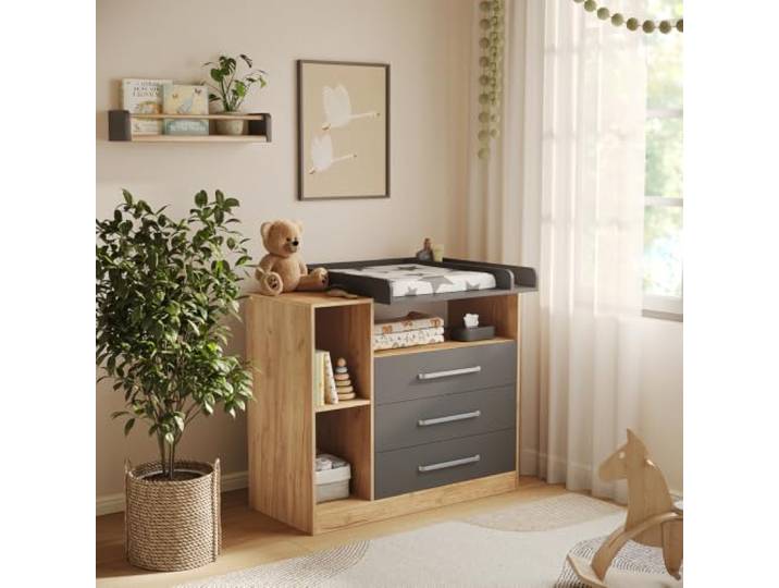 Vicco Wickelkommode Olina, Goldkraft Eiche/Anthrazit 110 x 93 cm