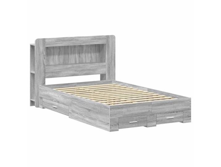 ZQQLVOO Bettgestell mit Stauraum Grau Sonoma 120 x 190 cm Holzwerkstoff Integrierte Schubladen, Kopfteil-Schrank, vertikale Ablageebenen, klare Linien, einfache Montage