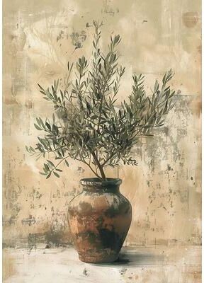 Uplifted Finds Retro Elegant Olive Tree & Lemon Canvas Poster   Vintage Mediterranean Vase Wall Art 2507291234 15 X 20 Cm