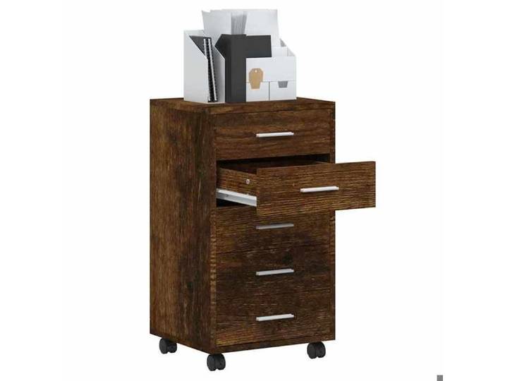 Brun Cabinet rangement Armoire à tiroirs avec roues Chêne fumé Bois d'ingénierie 33x38x63 cm N3736