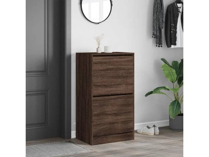 Clarence - TOP* Porte chaussures/ Armoire à chaussures - 2 tiroirs rabattables chêne marron EU3941