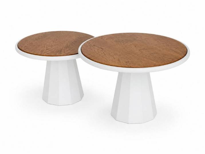 Xlmoebel Satztisch Couchtisch Modern Weiß Runder Geometrisch Monolithisch Skulptural