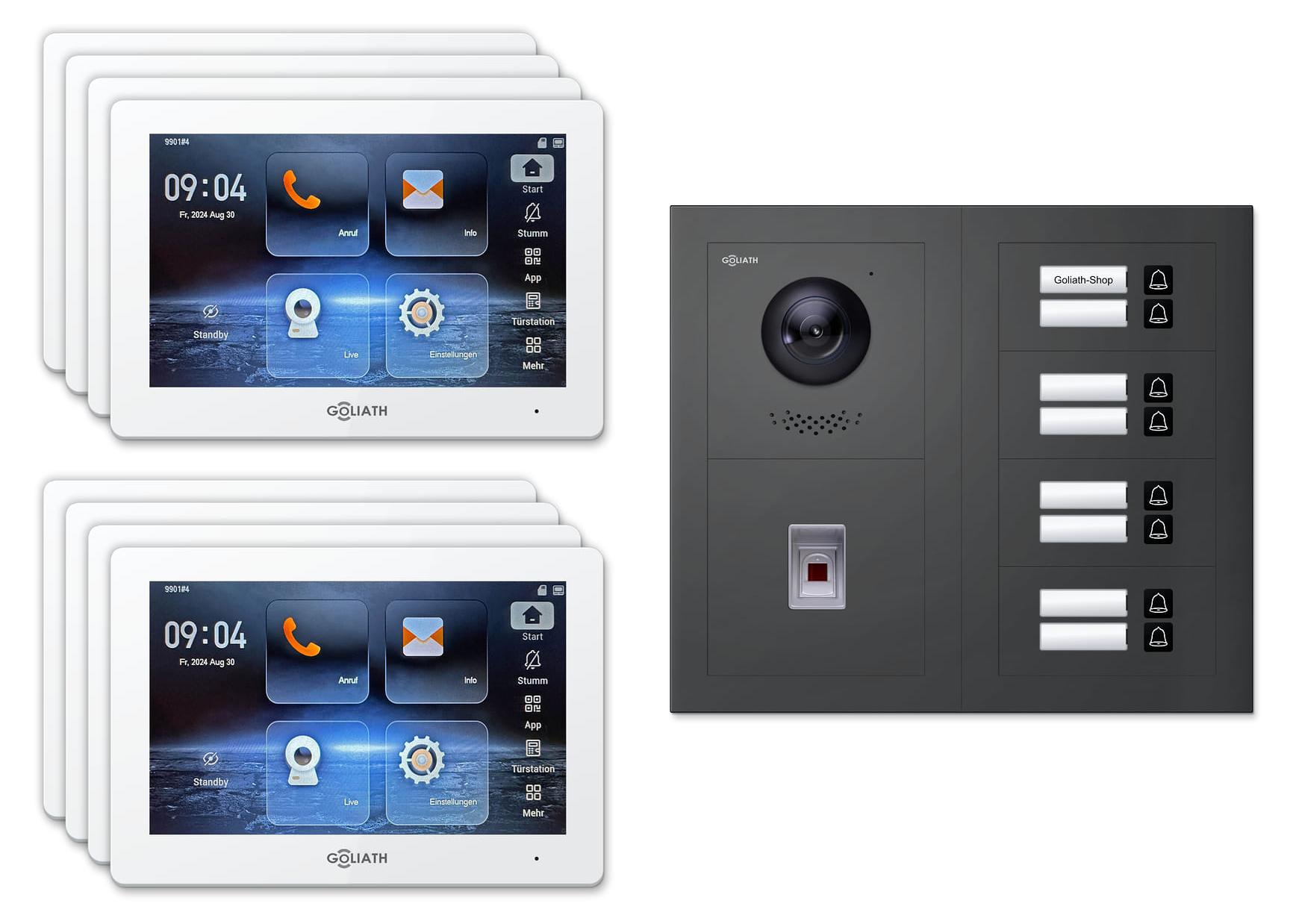Goliath Premium IP GL-IPH835A Video-Türsprechanlage, 8 Familien, 8× 7 Zoll Weiß, Anthrazit, Unterputz