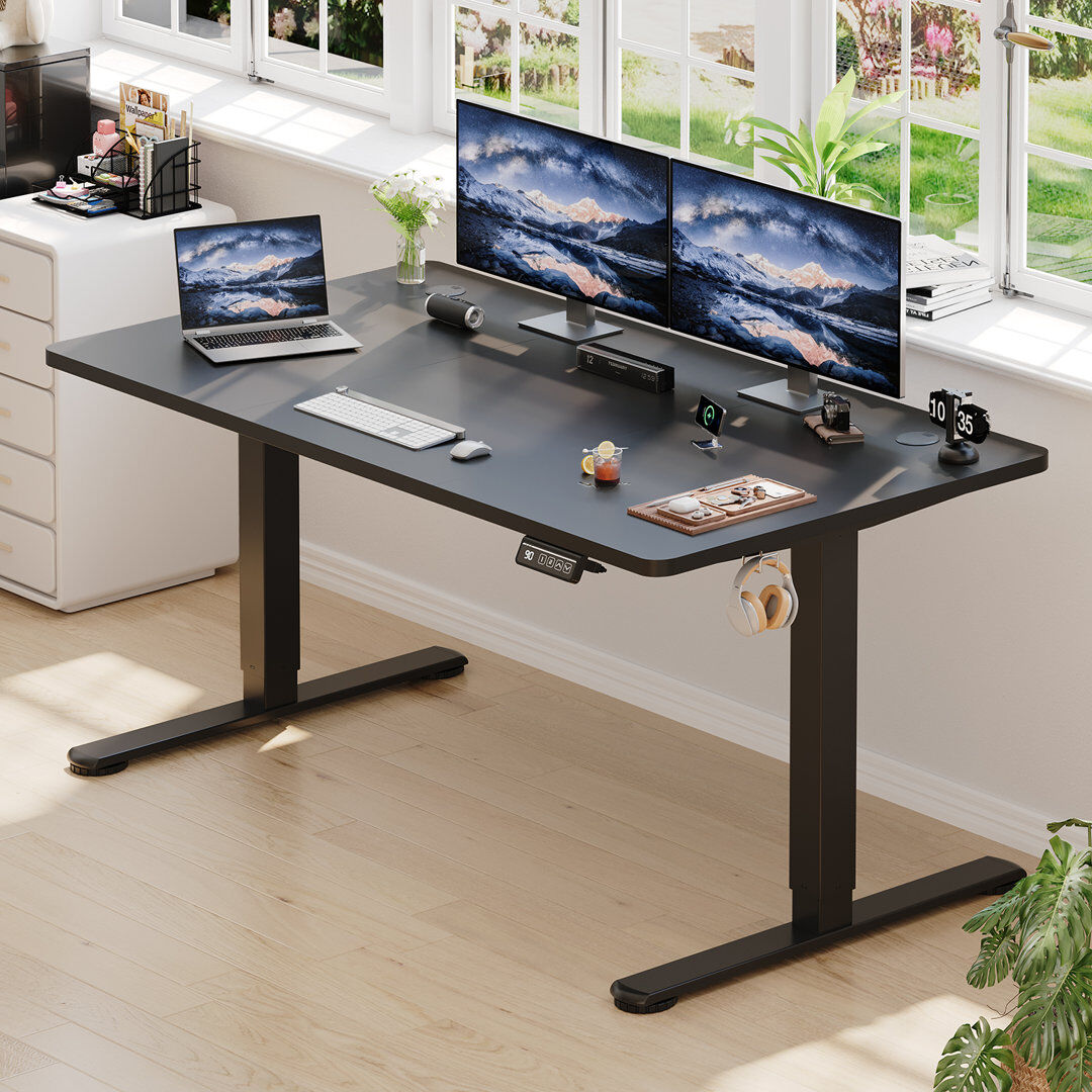 Zipcode Design Mallus 120CM x 60CM Electric Height Adjustable Standing Desk Black 140cm. W x 60cm. D