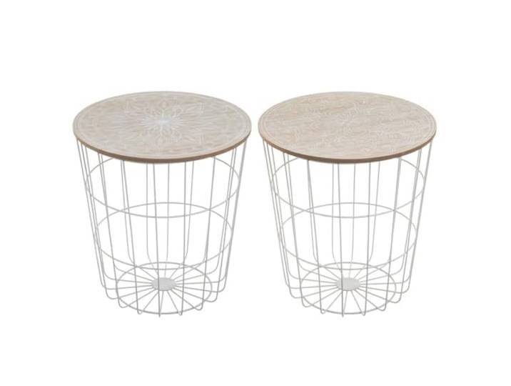 Set mit 2 Beistelltischen aus Metall und MDF in Weiß
