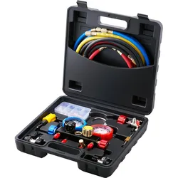 VEVOR Kältemittel Manometer 4-Wege Auto Kältemittel Verteiler Messgeräteset, R134A-R12-R410A-R22 AC 4 Stk. 1524 mm Ladeschläuche Kältemittel Manifold Messgerät AC-Diagnosewerkzeuge Autoklimaanlagen