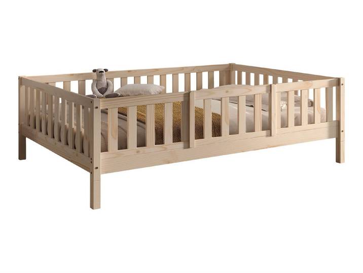 58 aufm Kessel Kinderbett Tagesbett Kapua 140x200 mit Rausfallschutz Kiefer Massivholz Natur (inkl. Versand, Lieferung bis Verwendungsstelle), Umbau Bett mit flexiblem Rausfallschutz