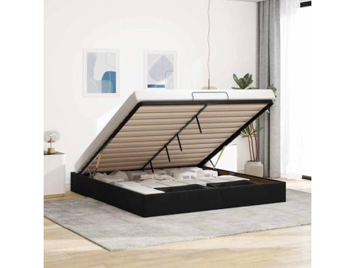KFPOERTFGD Ottoman-Bett 160x200 cm Schwarz Samt Bettgestell mit Stauraum und hydraulischem Hebemechanismus