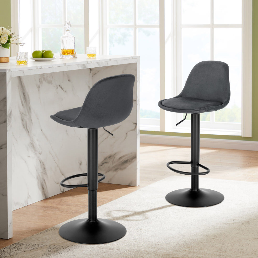 Rio Aljosha Swivel Upholstered Velvet Adjustable Height Bar Stool with Steel Frame Dark Grey 1