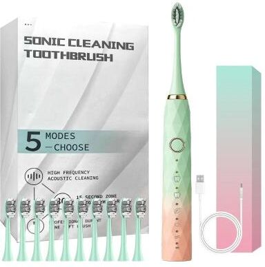 Uplift Essentials Rotary Electric Toothbrush Waterproof Rechargeable Tooth Brush With Smart Timer & 10 Brush Heads green