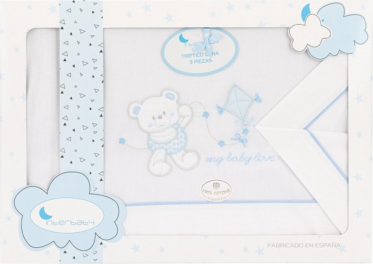 Interbaby My Baby Love Beddengoed Set Blauw 3-delig 106 x 82 cm