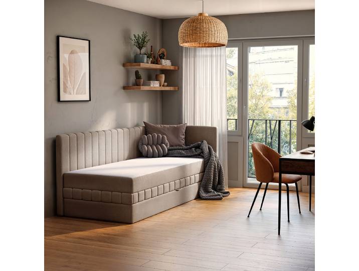 Schlafsofa Beige Chenille Triss 213 x 83 x 99cm Ecke davorstehend rechts mit Schlaffunktion Modern