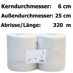 Toilettenpapier Großrolle Jumbo TJ Premium naturweiß 2-lagig 6 Rollen/Paket, 2-lagig, 320 m