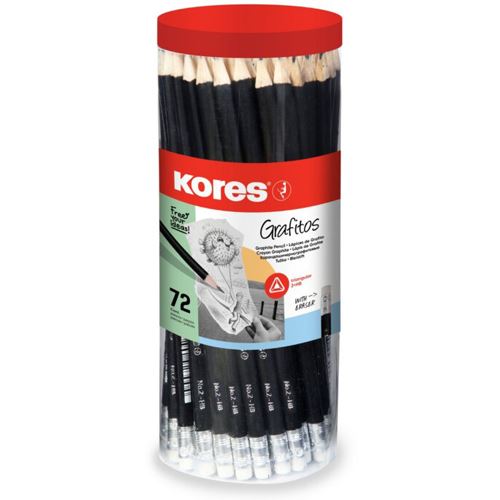 Kores GRAFITOS Bleistifte HB schwarz mit Radierer, 72 St.