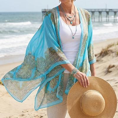 Mode Frauen Schal Schal Poncho gedruckt Sonnencreme Schal Sonnenschutz Schal Strand Schal Bikini-Abdeckung weich bequem