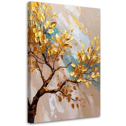 LEINWANDBILD Baum Goldene Blätter Imitation Malerei 60x90cm