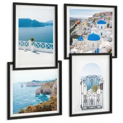 BILDER SET 4er Set - 50x50 cm & 40x60 cm Schwarzer Rahmen - Meeresarchitektur Griechenlands
