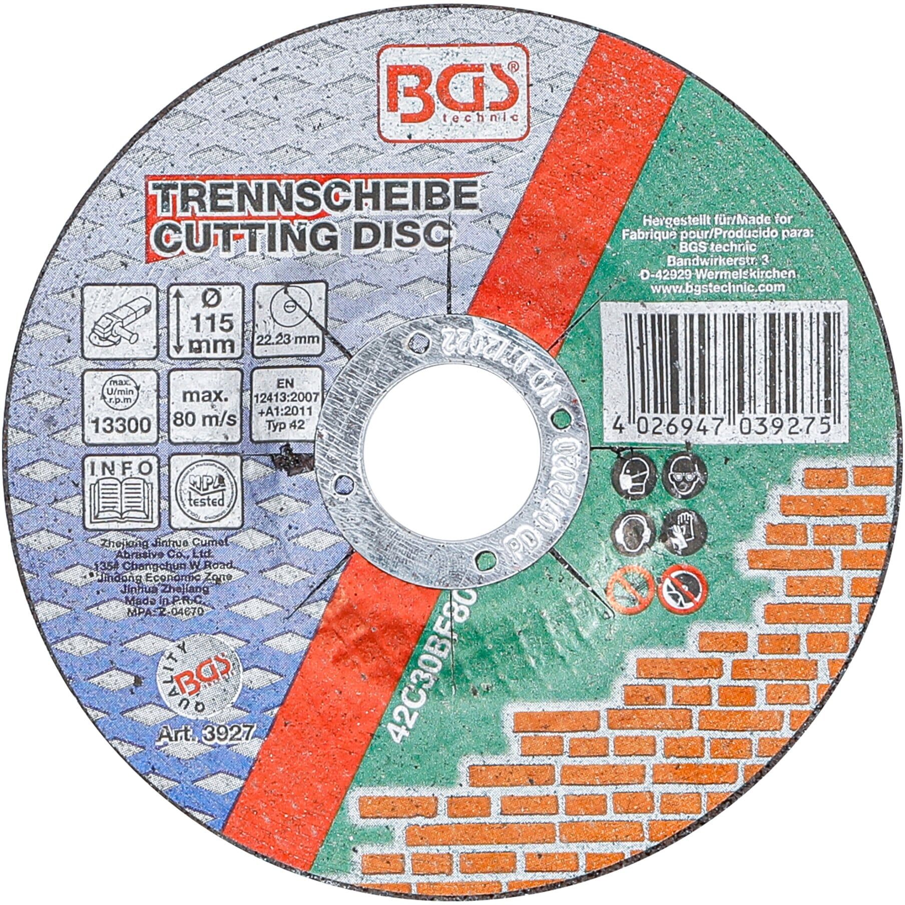 BGS Trennscheibe für Stein Ø 115 x 2,5 x 22,2 mm Type 42 ; BGS technic (3927)
