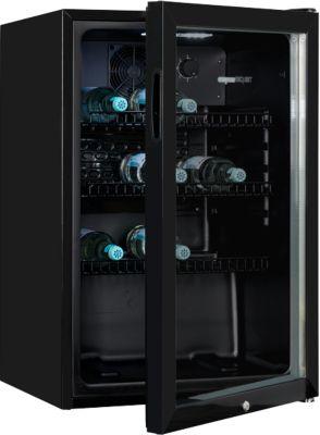 Exquisit Glastürkühlschrank GKS120-GT-160C Schwarz 118 l, Umluft, 3 Ablagen, Türschloss, freistehend