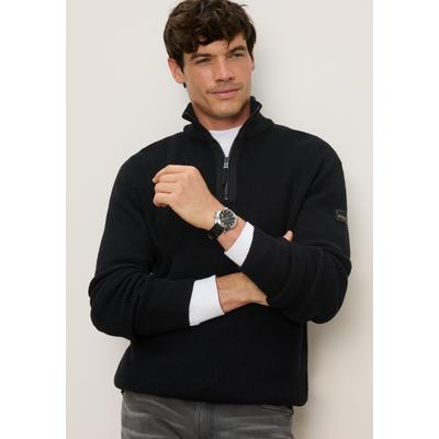 Troyer BRUNO BANANI "mit modischer Reißverschlussblende", Herren, Gr. S, schwarz, Strick, Obermaterial: 50% Baumwolle, 50% Polyacryl, unifarben, regular fit normal, Rippbündchen, Pullover Troyer, Markante Strickstruktur trifft auf cleane Details.....