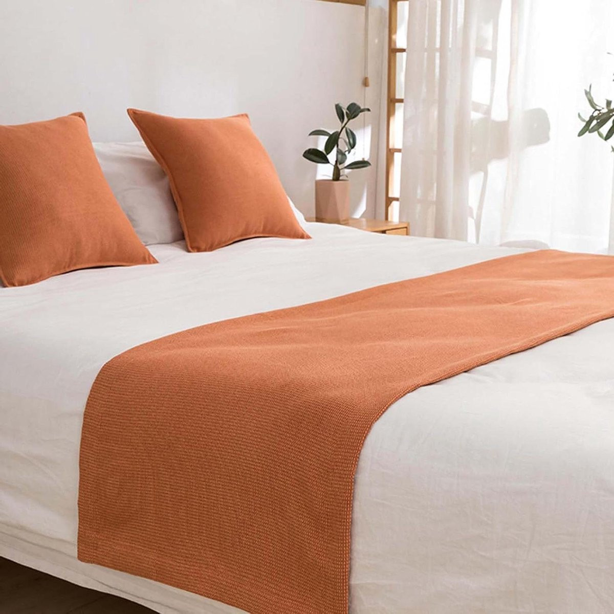 Oranje Wafel Bedloper - Moderne Polyester Plaid voor de Slaapkamer - 45 x 180 cm