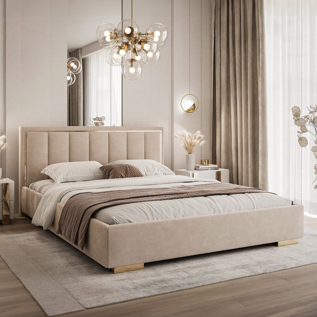 Arte-N Furniture Ltd Upholstered Bed Sand Beige Double (4'6)