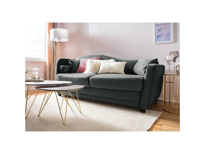 Schlafsofa Teresina mit Matratze Grau/Grau Samt 192cm Ausrichtung links Glamour