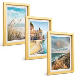 BILDER SET 3er Set - 20x30 cm Goldrahmen - Landschaften Strand Klippen Stadt