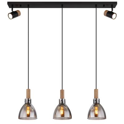 GLOBO LIGHTING Hängeleuchte "MATTEA", schwarz, 3, H: 120cm, 1 Stk., Leuchten, Schwarze Hängeleuchte mit Rauchglas, MDF, GU10 & E27 Spots, Hängeleuchte