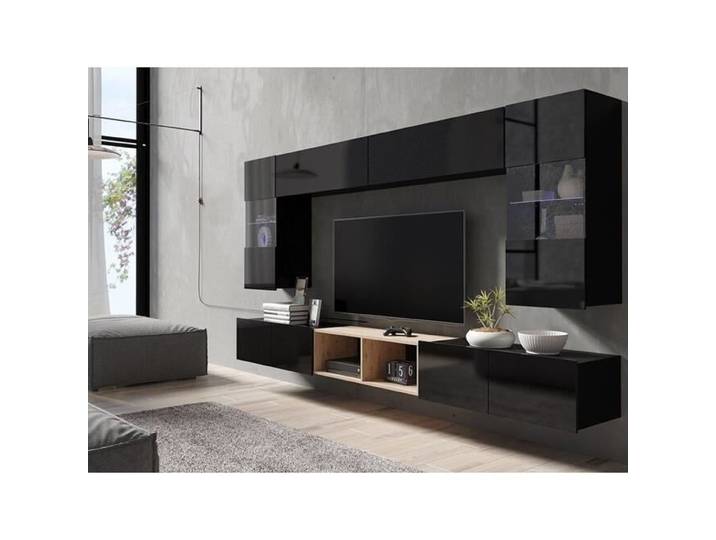 Rangement de salon - Providence - B142 - Noir - Avec table de TV - Pieds plastique