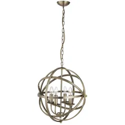 Orbit 4Flammiger Käfigrahmen Kugel Pendelleuchte, Antik Messing Antique Brass