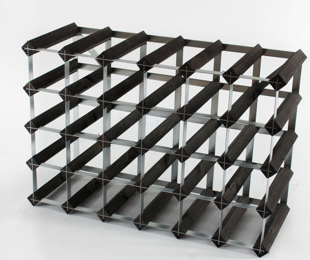 Rio Felica 30 Bottle Floor Wine Bottle Rack Black Stained / Galvanised Steel 43cm H X 62cm W X 23cm D