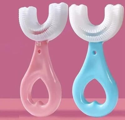 Uplifted Goods Kids U Shape Soft Bristle Toothbrush For Gentle Baby Teeth Cleaning pink And Blue