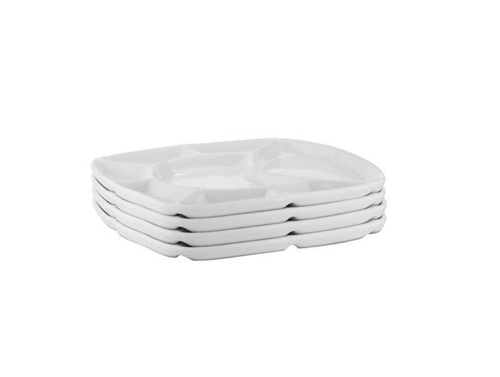 Mäser Grilltellerset, Weiß, Keramik, 4-teilig, quadratisch, 23x2.5x23 cm, stapelbar, Geschirr, Teller, Teller-Sets