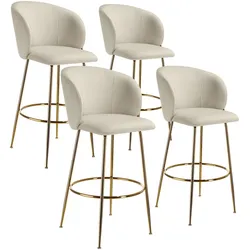 tectake Barstuhl Luana, mit Rückenlehne, Samtoptik  - 4er Set creme/gold