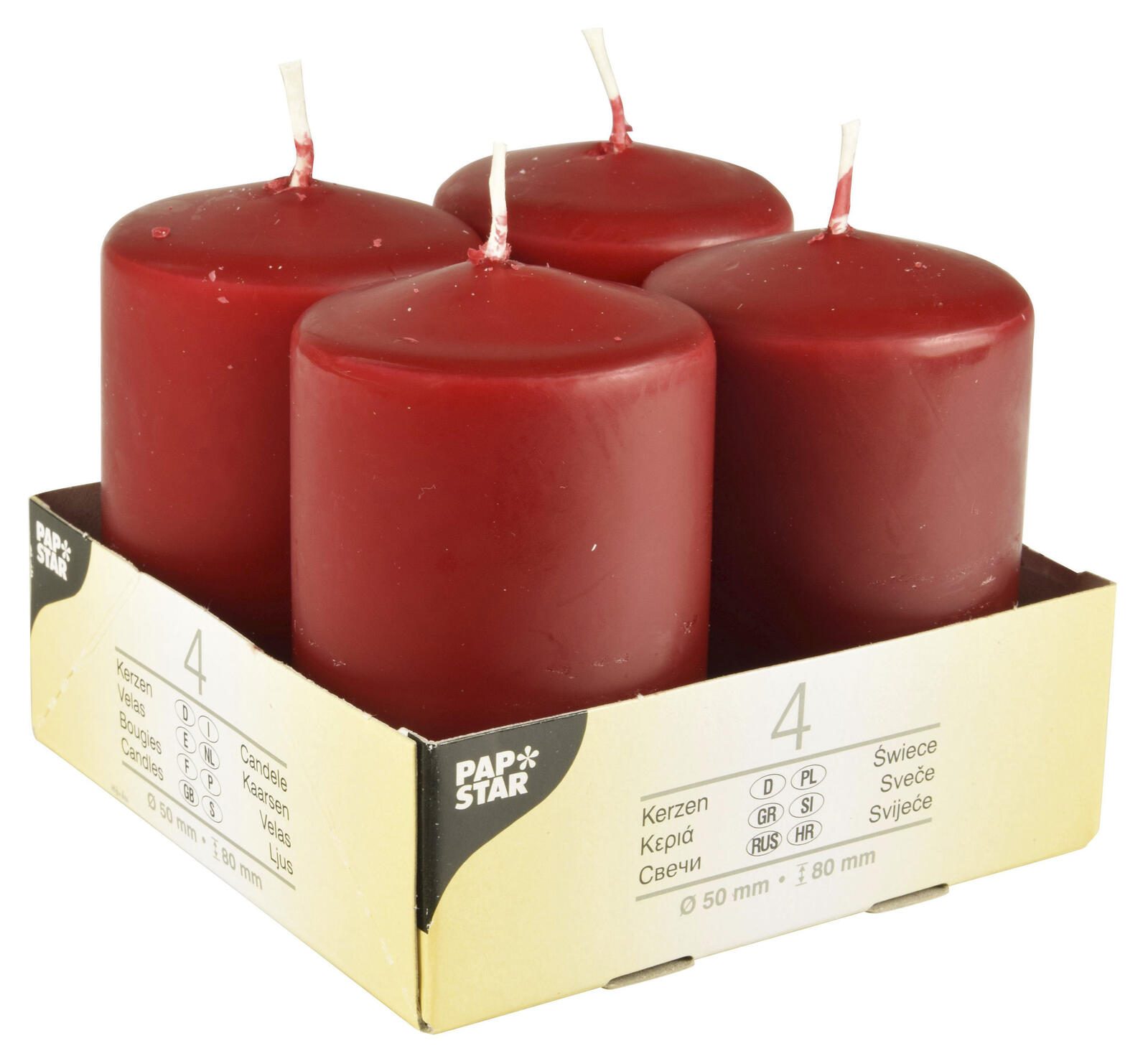 STARPAK PAPSTAR Stumpenkerzen 8 cm bordeaux 10495