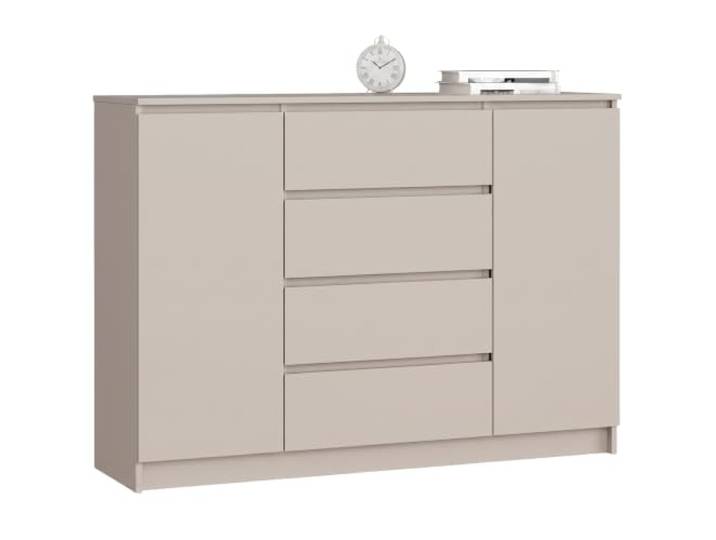 AKORD Kommode K 140 cm 4 Schubladen und 2 Türen zum Wohnzimmer Schlafzimmer Arbeitszimmer Modernes funktionales Design laminierte Platte Farbe: Kaschmir