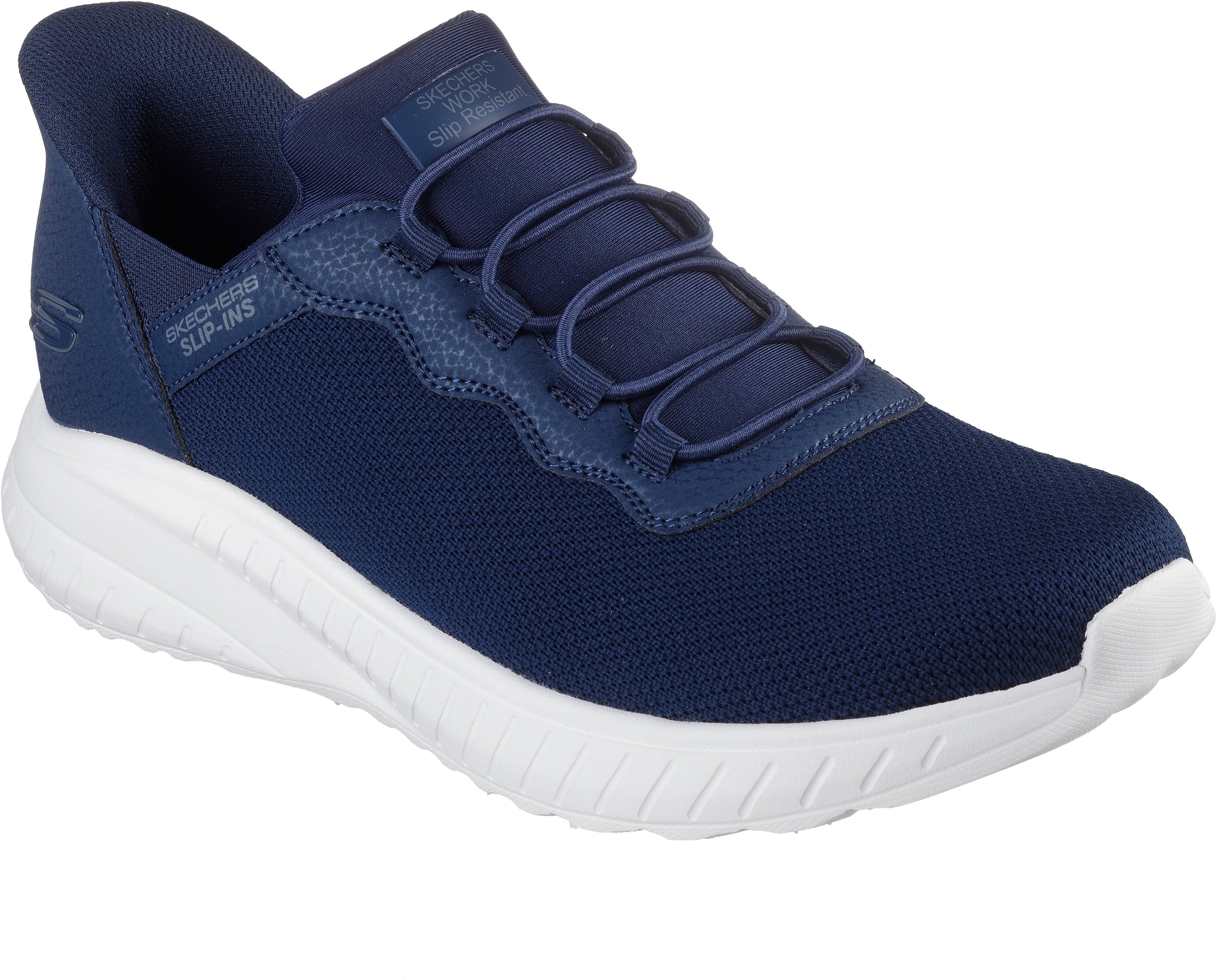 Berufsschuh SKECHERS "SQUAD CHAOS SR-STIVIG" Gr. 44, navy, 44, Textil, Schuhe, Slip-on Sneaker für den Arbeitsalltag, Maschinenwäsche