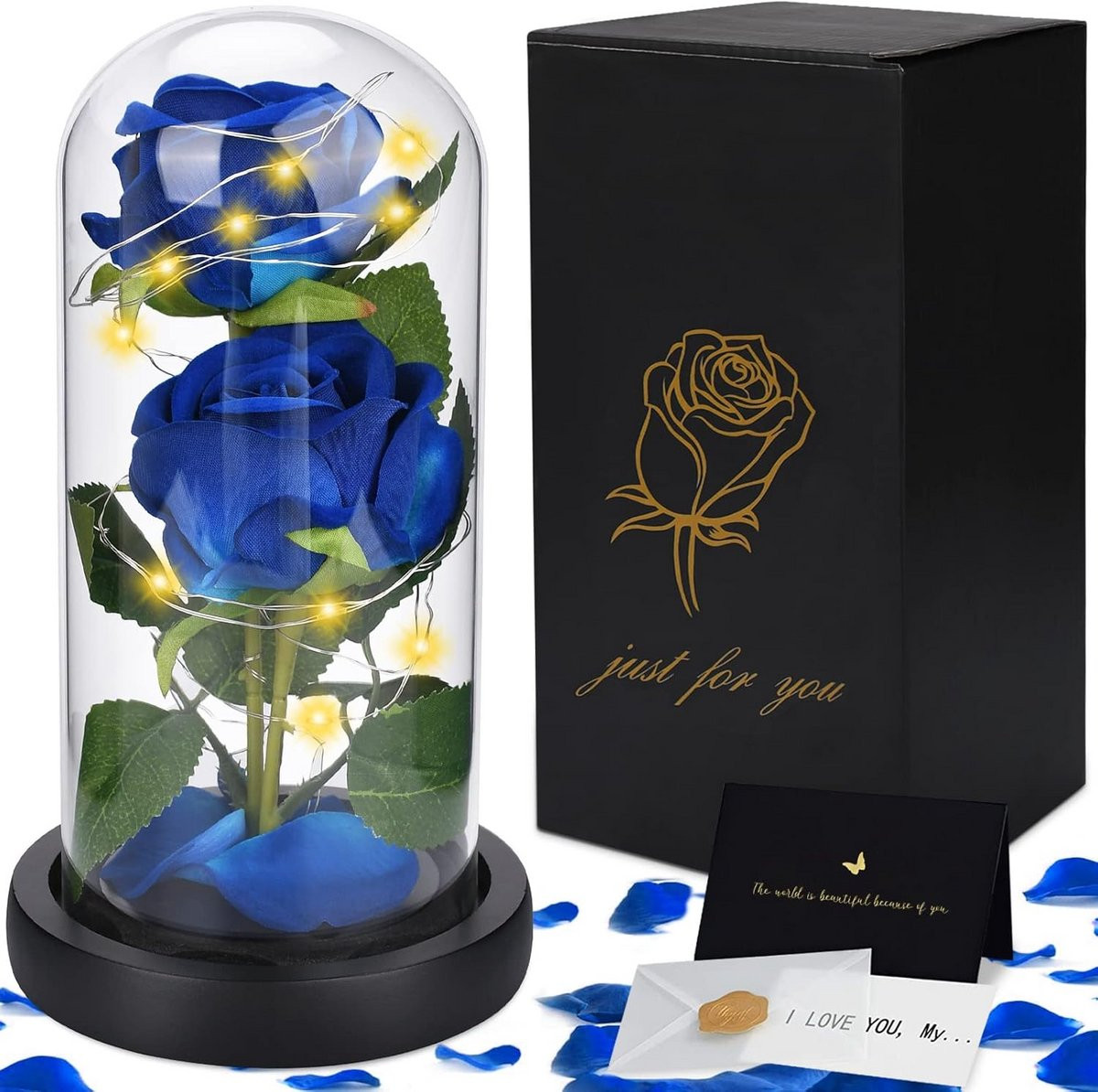 Eeuwige roos in glas met LED-verlichting