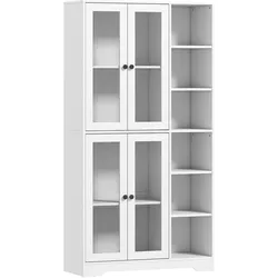 KÜCHENSCHRANK Buffetschrank mit 4 Soft-Close-Glastüren 6 offenen Fächern Weiß